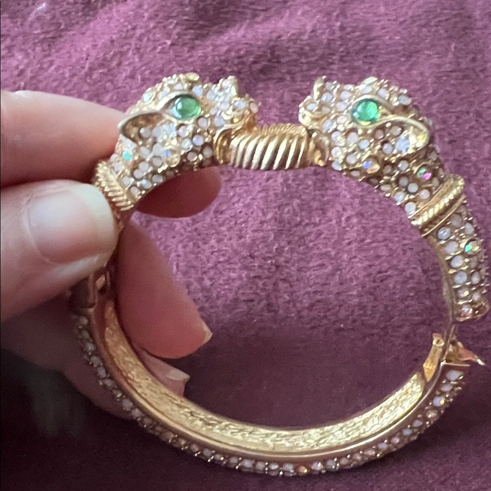 Vintage J. Crew Gold and Green Panther Bracelet Exquisite Quality